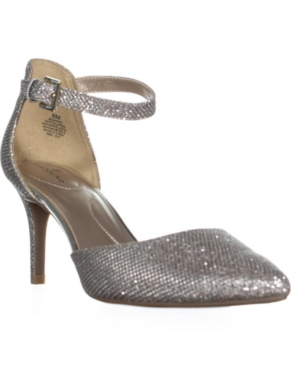Bandolino Silver Glimmer Pointed-Toe Ankle-Strap Heels